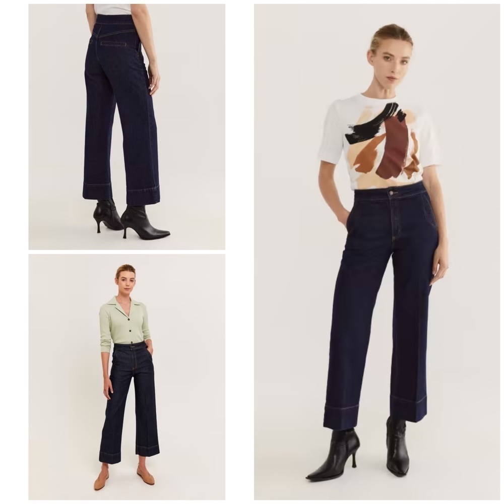 EUC SABA S/B/ Denim Dark Denim The Ava Cropped Wide Leg High Rise Jeans 30​​​​​